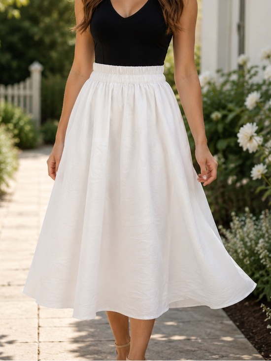 a new day Dresses & Skirts - a new day White Linen Elastic-Waist Maxi Skirt Size XS Lined